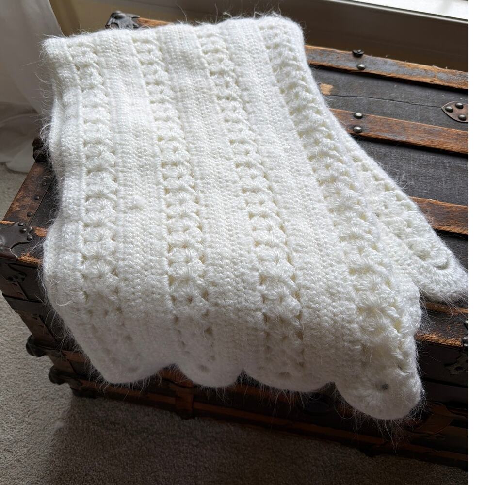 Handmade White Baby Blanket Crocheted White Blanket Adorable Gift Baby Shower